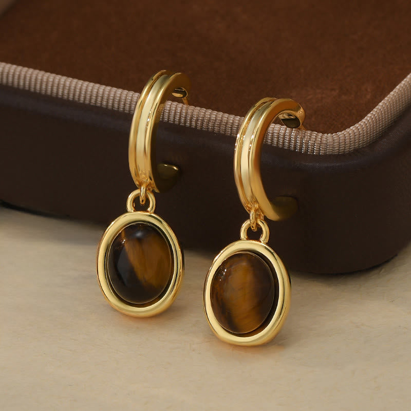 Buddha Stones Tiger Eye Retro Round Copper Protection Earrings - Tiger Eye(925 Sterling Silver Posts) - image 0