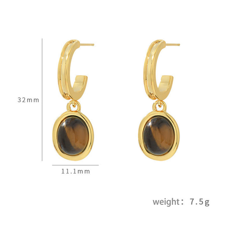 Buddha Stones Tiger Eye Retro Round Copper Protection Earrings - image 7