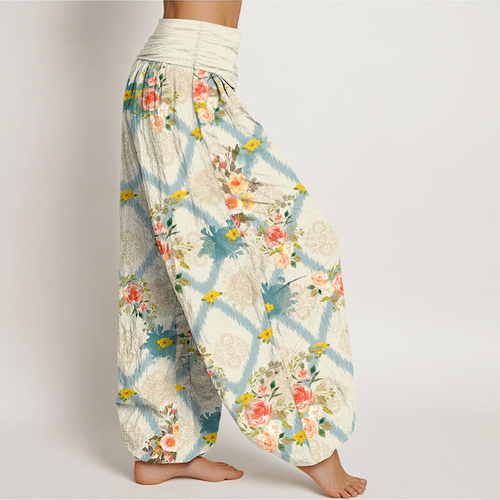Buddha Stones Cotton Rose Geometric Colorful Flower Pattern Women's Elastic Waist Harem Pants - image 2