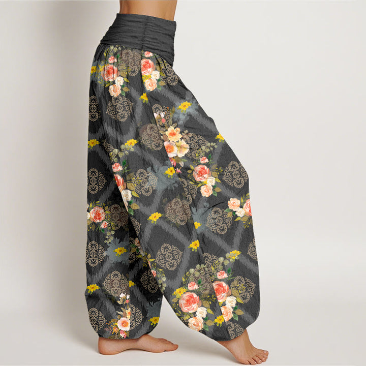 Buddha Stones Cotton Rose Geometric Colorful Flower Pattern Women's Elastic Waist Harem Pants - image 7