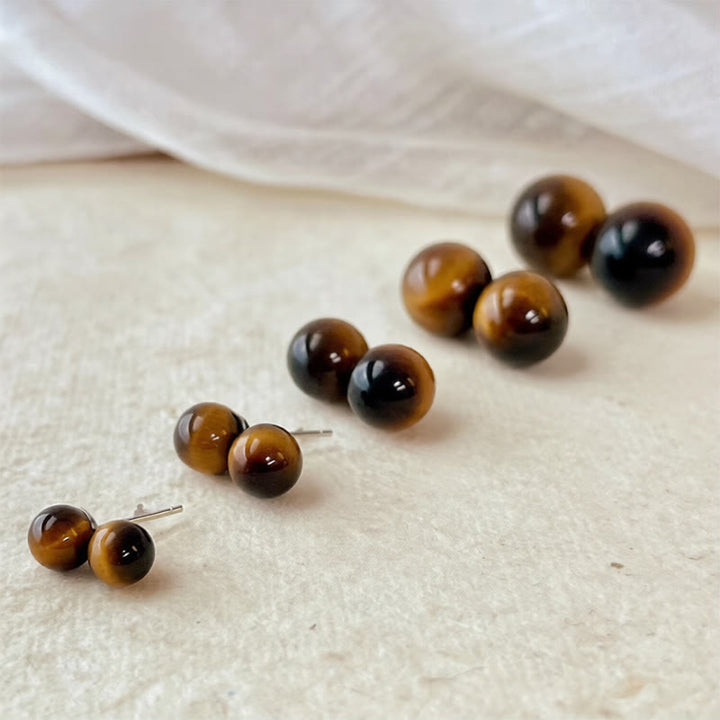 Buddha Stones Simple Tiger Eye Retro Round Protection Stud Earrings - image 9