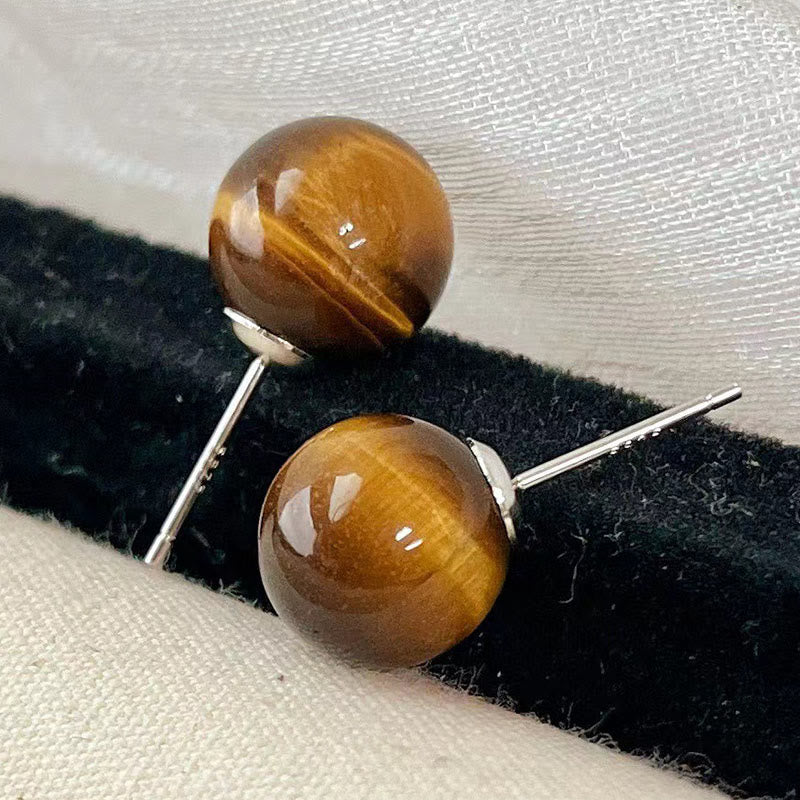 Buddha Stones Simple Tiger Eye Retro Round Protection Stud Earrings - image 3