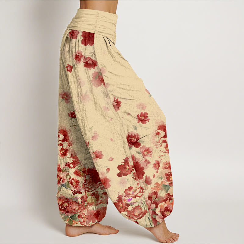 Buddha Stones Cotton Camellia Peony Blossom Pattern Women's Elastic Waist Harem Pants - image 7