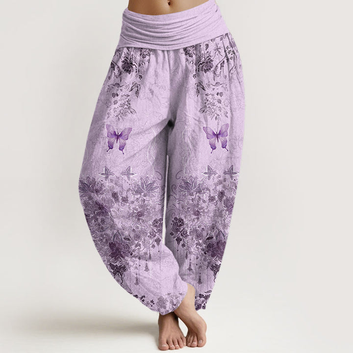 Buddha Stones Cotton Butterfly Floral Pattern Women's Elastic Waist Harem Pants - Thistle - US16，UK/AU20，EU48 (3XL) - image 8