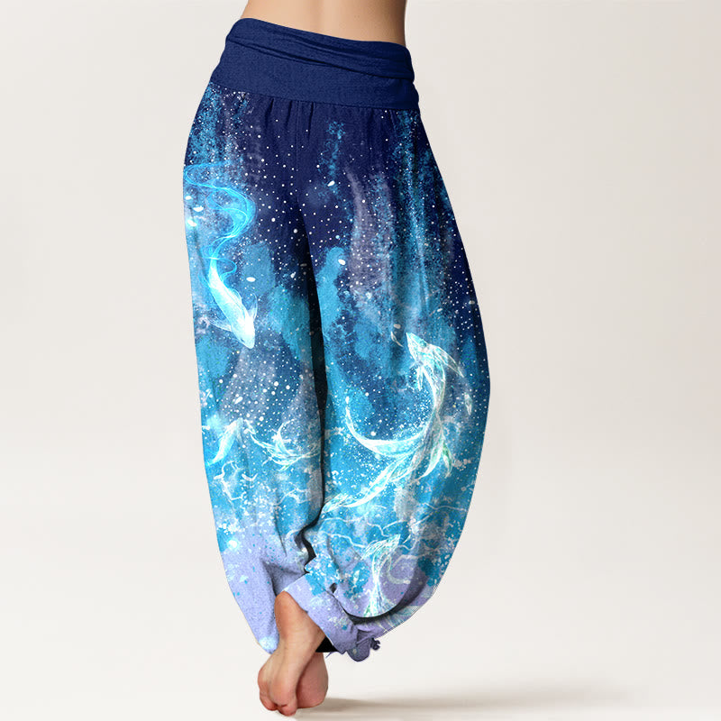 Buddha Stones Cotton Koi Fish Aquatic Pattern Women's Elastic Waist Harem Pants - image 1