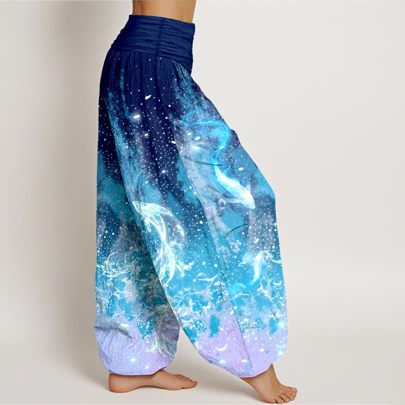 Buddha Stones Cotton Koi Fish Aquatic Pattern Women's Elastic Waist Harem Pants - image 2