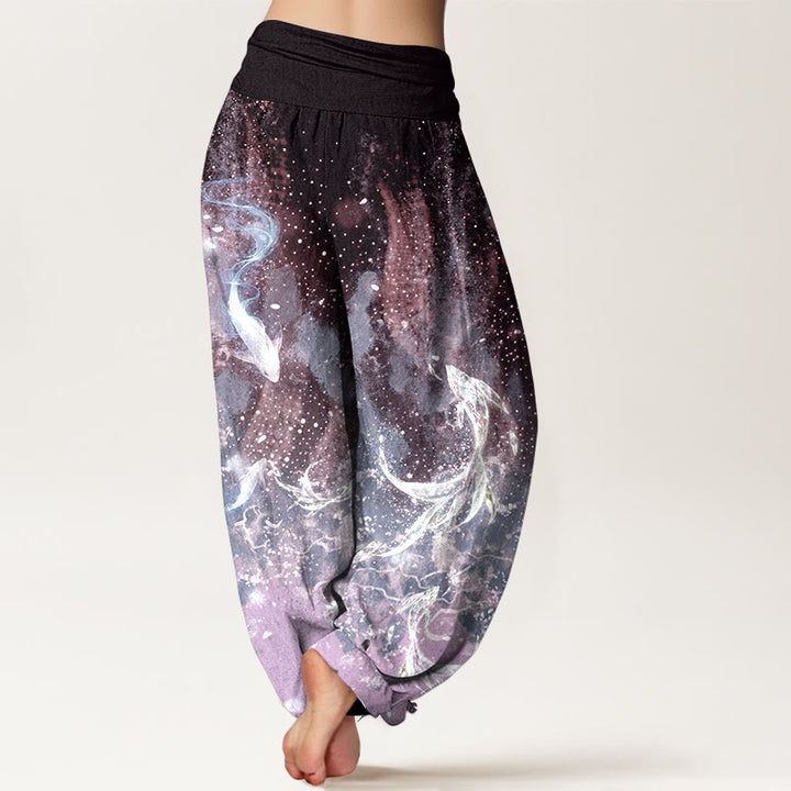 Buddha Stones Cotton Koi Fish Aquatic Pattern Women's Elastic Waist Harem Pants - image 6