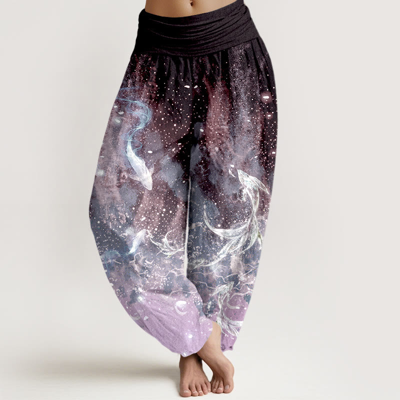 Buddha Stones Cotton Koi Fish Aquatic Pattern Women's Elastic Waist Harem Pants - MediumPurple - US16，UK/AU20，EU48 (3XL) - image 5