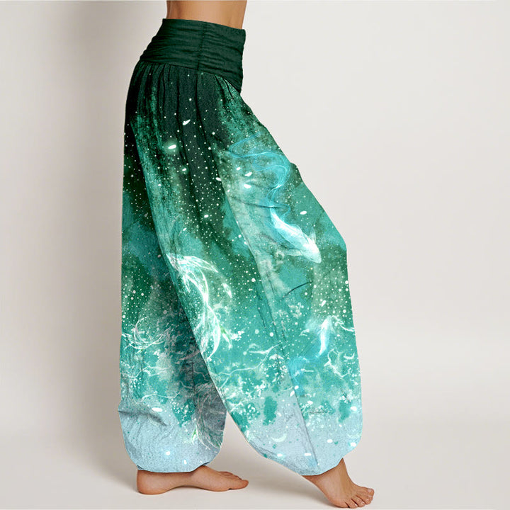 Buddha Stones Cotton Koi Fish Aquatic Pattern Women's Elastic Waist Harem Pants - image 10