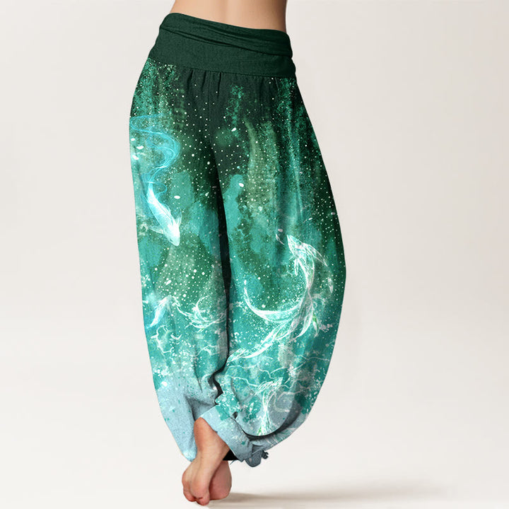 Buddha Stones Cotton Koi Fish Aquatic Pattern Women's Elastic Waist Harem Pants - image 9
