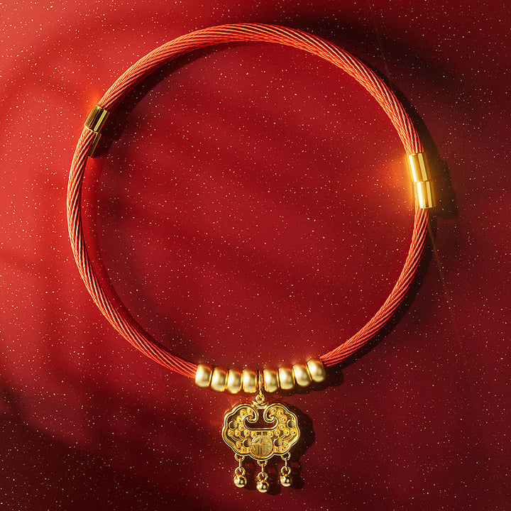 Buddha Stones Red String Bead Fu Character Luck Adjustable Cats Dogs Pet Collar - Golden Bead Lock - 25-50cm - image 12