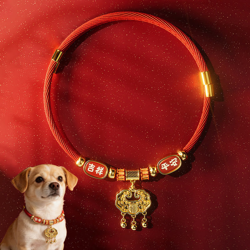Buddha Stones Red String Bead Fu Character Luck Adjustable Cats Dogs Pet Collar - image 2