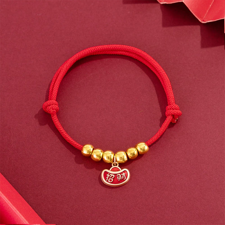 Buddha Stones Red String Bead Yuanbao Fu Character Protection Adjustable Cats Dogs Pet Collar - image 3