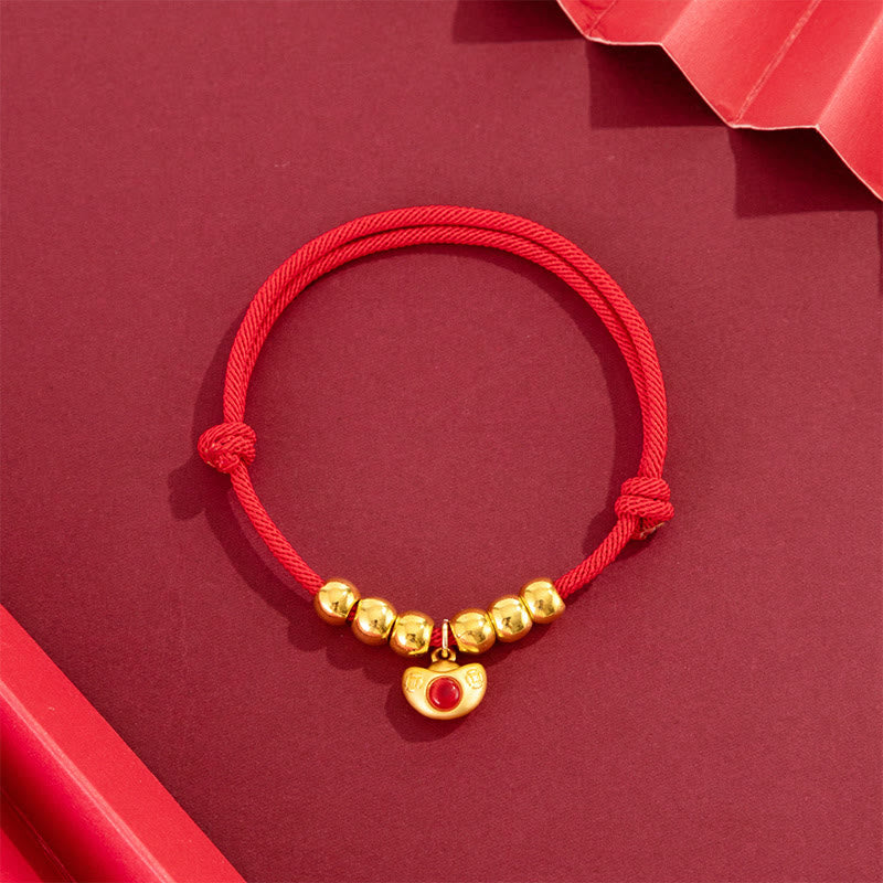 Buddha Stones Red String Bead Yuanbao Fu Character Protection Adjustable Cats Dogs Pet Collar - Yuanbao - 20-33cm - image 1