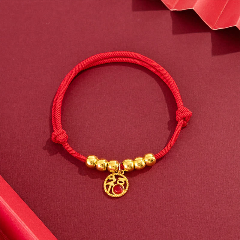 Buddha Stones Red String Bead Yuanbao Fu Character Protection Adjustable Cats Dogs Pet Collar - Fu Character - 20-33cm - image 9