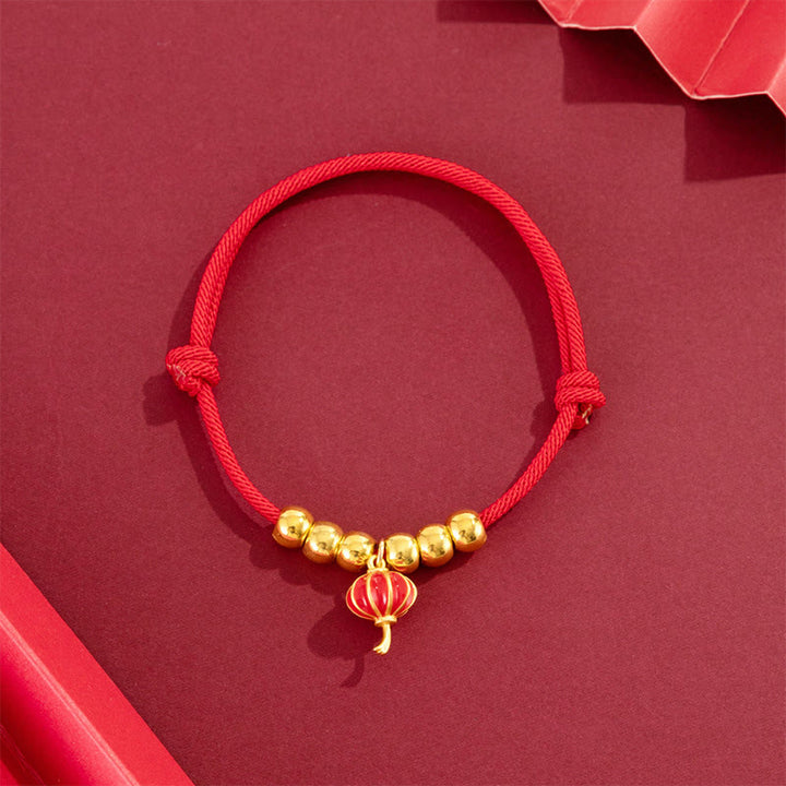 Buddha Stones Red String Bead Yuanbao Fu Character Protection Adjustable Cats Dogs Pet Collar - Lantern Pattern - 20-33cm - image 11