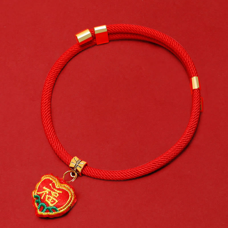 Buddha Stones Red String Plaited Embroidery Tiger Fu Character Protection Adjustable Cats Dogs Pet Collar - Fu Character - 26-44cm - image 12