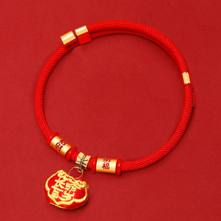 Buddha Stones Red String Plaited Embroidery Tiger Fu Character Protection Adjustable Cats Dogs Pet Collar - Lucky Fortune Ruyi Lock - 26-44cm - image 8
