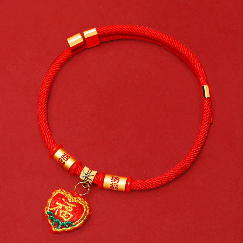 Buddha Stones Red String Plaited Embroidery Tiger Fu Character Protection Adjustable Cats Dogs Pet Collar - Lucky Fortune Character - 26-44cm - image 9
