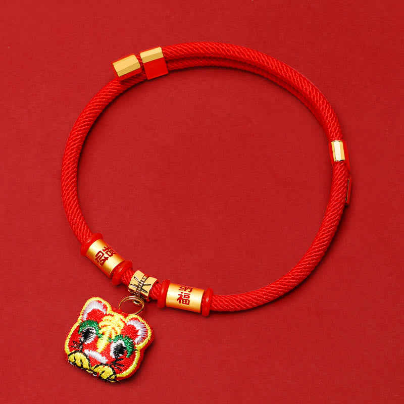 Buddha Stones Red String Plaited Embroidery Tiger Fu Character Protection Adjustable Cats Dogs Pet Collar - image 2
