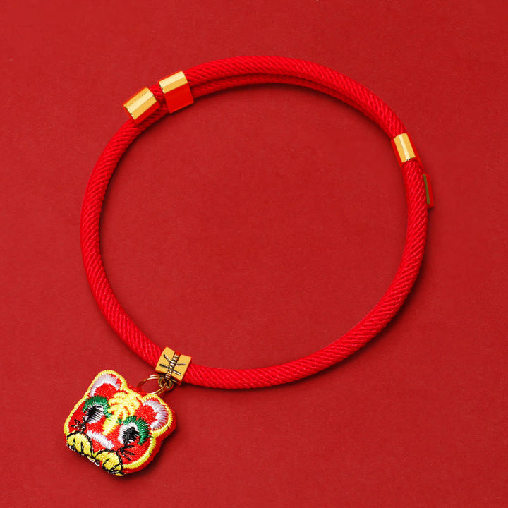Buddha Stones Red String Plaited Embroidery Tiger Fu Character Protection Adjustable Cats Dogs Pet Collar - Tiger - 26-44cm - image 10