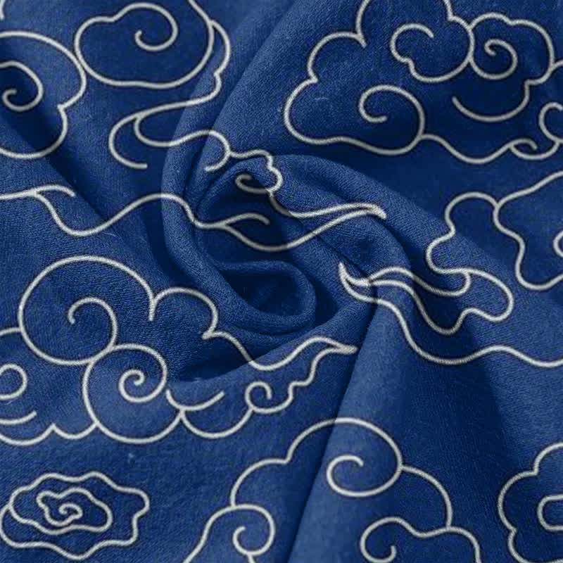 Buddha Stones Cotton Cloud Pattern Men's Short Sleeve Half Button Shirt - image 4