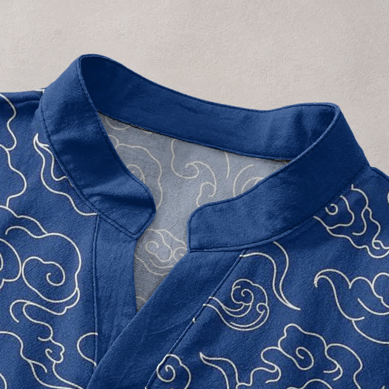 Buddha Stones Cotton Cloud Pattern Men's Short Sleeve Half Button Shirt - image 2