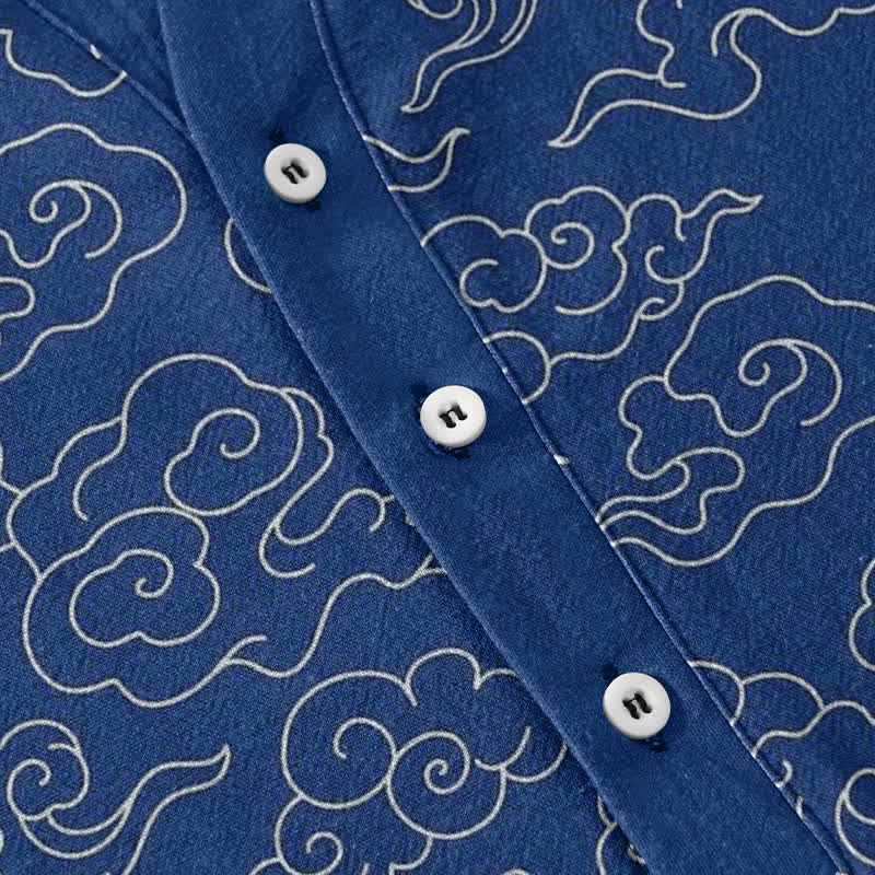 Buddha Stones Cotton Cloud Pattern Men's Short Sleeve Half Button Shirt - image 3