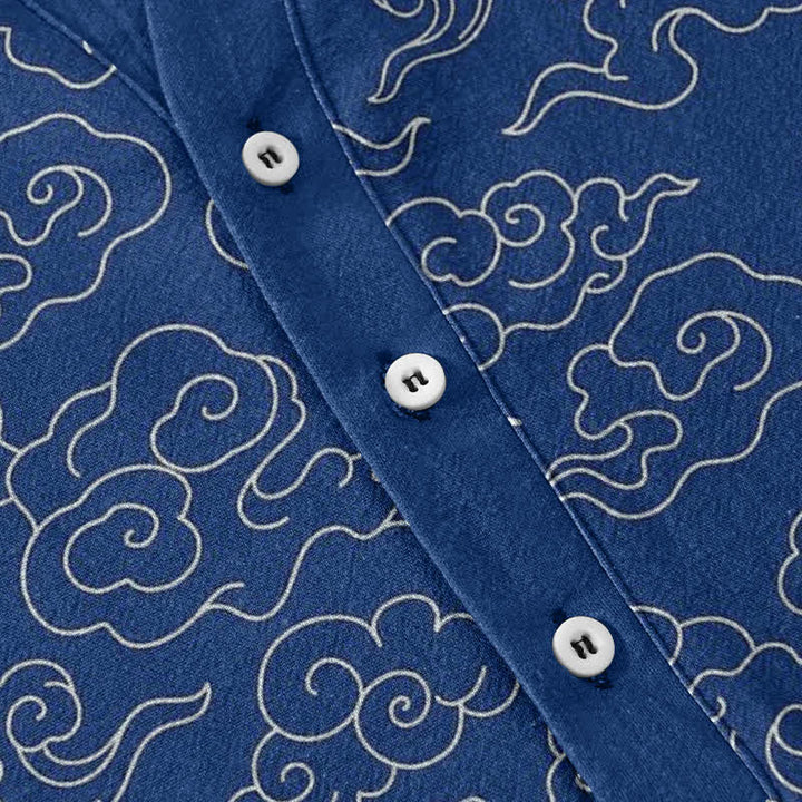 Buddha Stones Cotton Cloud Pattern Men's Short Sleeve Half Button Shirt - image 3