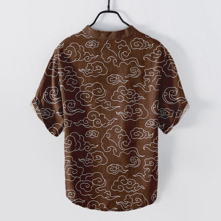Buddha Stones Cotton Cloud Pattern Men's Short Sleeve Half Button Shirt - image 8