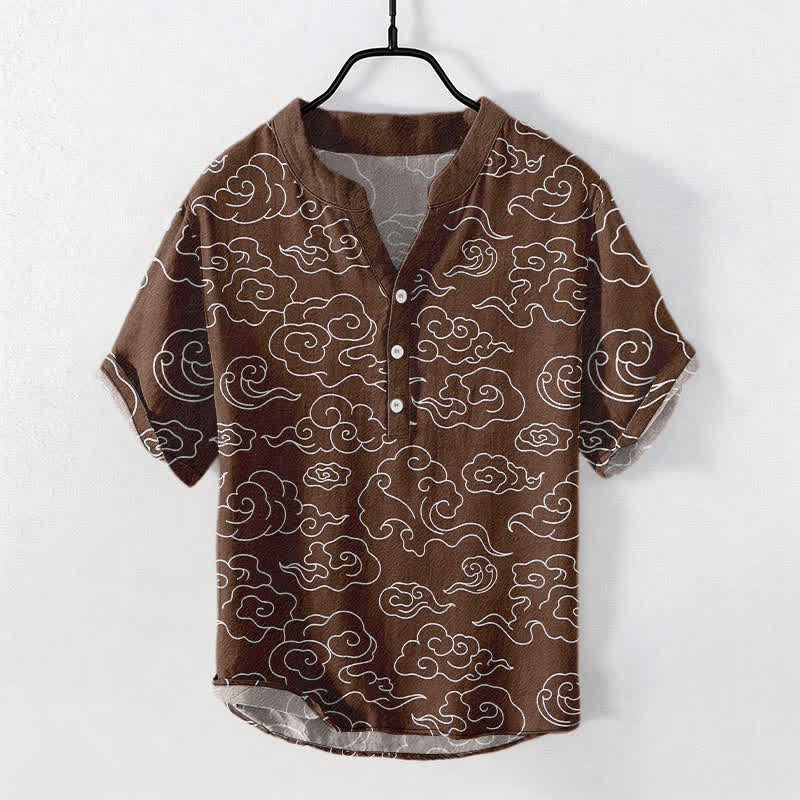 Buddha Stones Cotton Cloud Pattern Men's Short Sleeve Half Button Shirt - SaddleBrown - US/UK/AU50，EU60 (5XL) - image 7