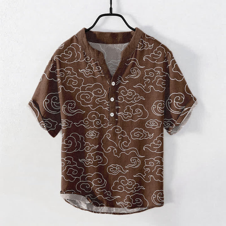 Buddha Stones Cotton Cloud Pattern Men's Short Sleeve Half Button Shirt - SaddleBrown - US/UK/AU50，EU60 (5XL) - image 7