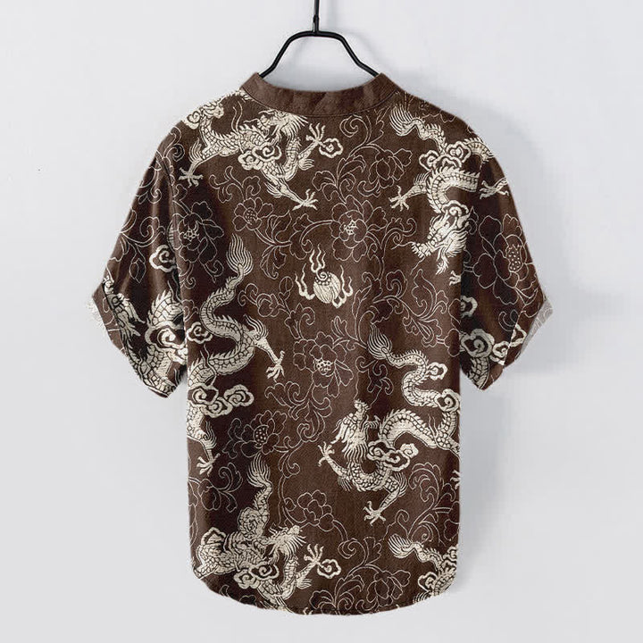 Buddha Stones Cotton Dragon Lotus Pattern Men's Short Sleeve Half Button Shirt - image 6
