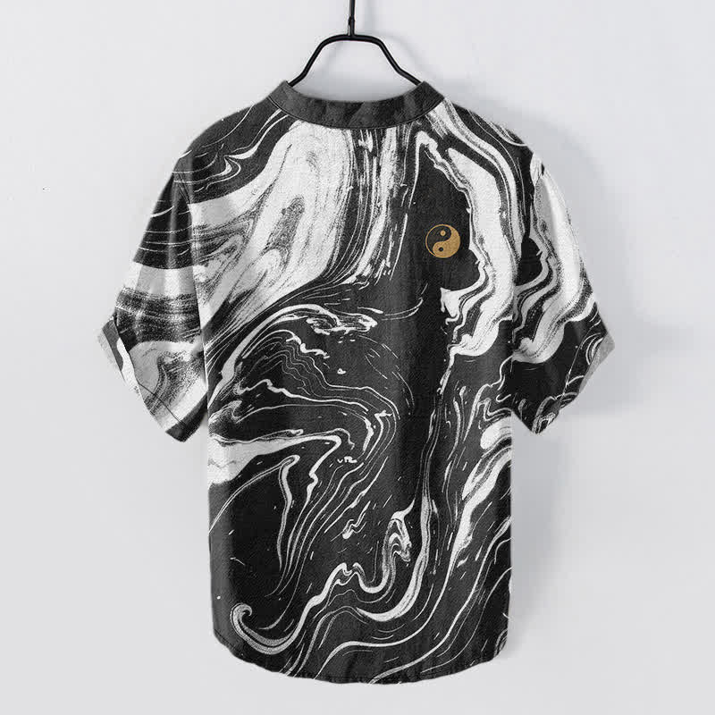 Buddha Stones Cotton Tai Chi Pattern Men's Short Sleeve Half Button Shirt - image 1