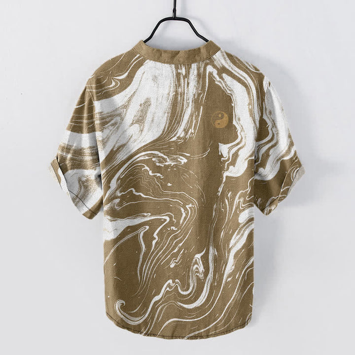 Buddha Stones Cotton Tai Chi Pattern Men's Short Sleeve Half Button Shirt - image 6