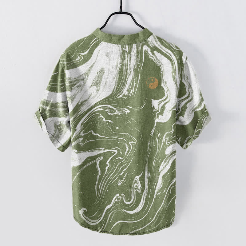 Buddha Stones Cotton Tai Chi Pattern Men's Short Sleeve Half Button Shirt - image 8