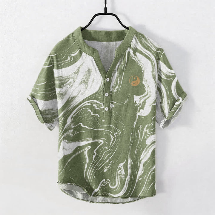 Buddha Stones Cotton Tai Chi Pattern Men's Short Sleeve Half Button Shirt - DarkSeaGreen - US/UK/AU50，EU60 (5XL) - image 7