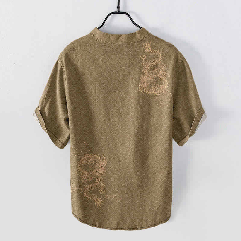 Buddha Stones Cotton Dragon Men's Short Sleeve Half Button Shirt - image 6