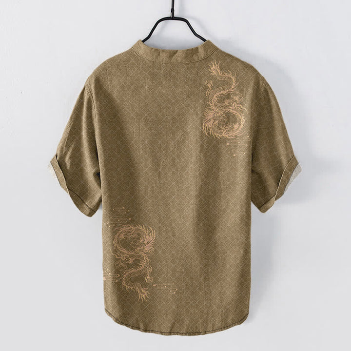 Buddha Stones Cotton Dragon Men's Short Sleeve Half Button Shirt - image 6