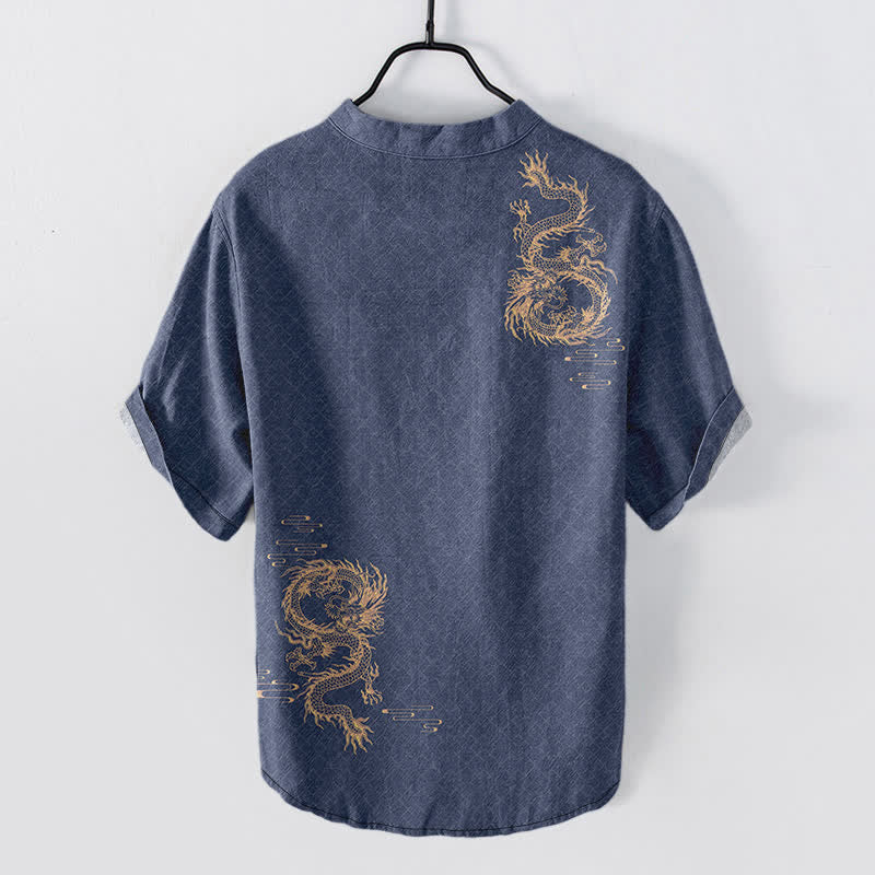 Buddha Stones Cotton Dragon Men's Short Sleeve Half Button Shirt - image 8