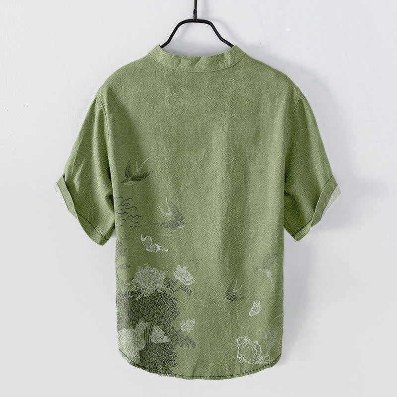 Buddha Stones Swallow Lotus Butterfly Men's Short Sleeve Shirt - image 6