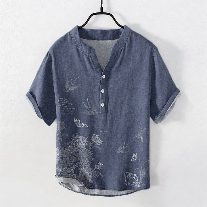 Buddha Stones Swallow Lotus Butterfly Men's Short Sleeve Shirt - image 7