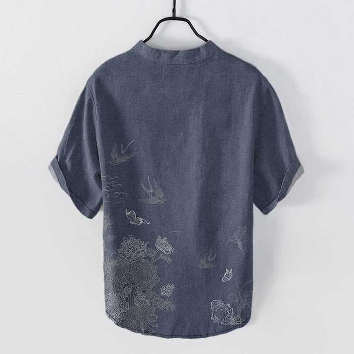 Buddha Stones Swallow Lotus Butterfly Men's Short Sleeve Shirt - image 8