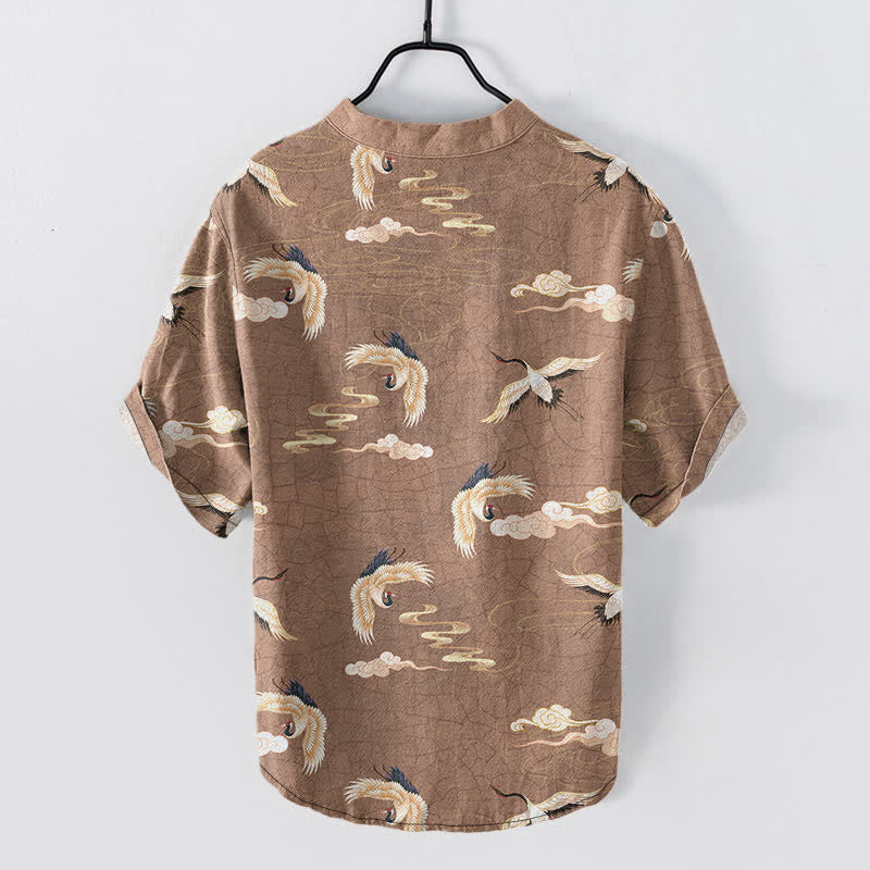 Buddha Stones Flying Birds Cloud Men's Short Sleeve Half Button Shirt - image 1