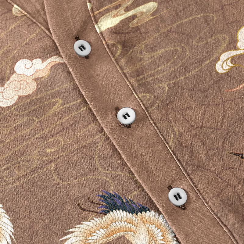 Buddha Stones Flying Birds Cloud Men's Short Sleeve Half Button Shirt - image 3
