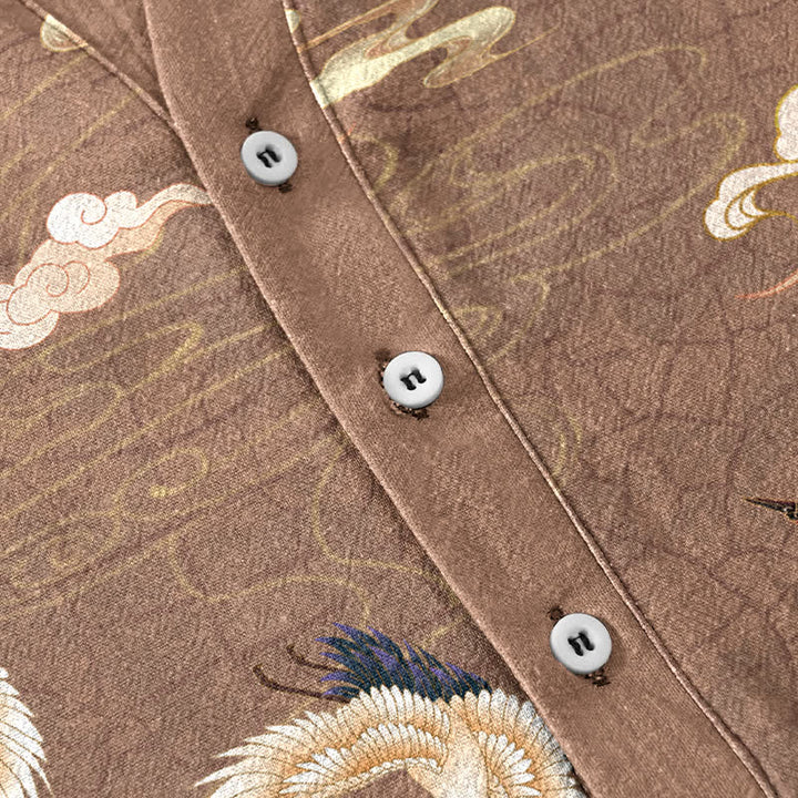 Buddha Stones Flying Birds Cloud Men's Short Sleeve Half Button Shirt - image 3