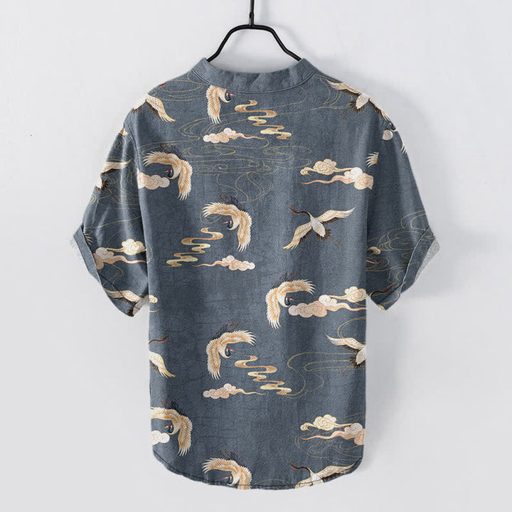 Buddha Stones Flying Birds Cloud Men's Short Sleeve Half Button Shirt - image 6