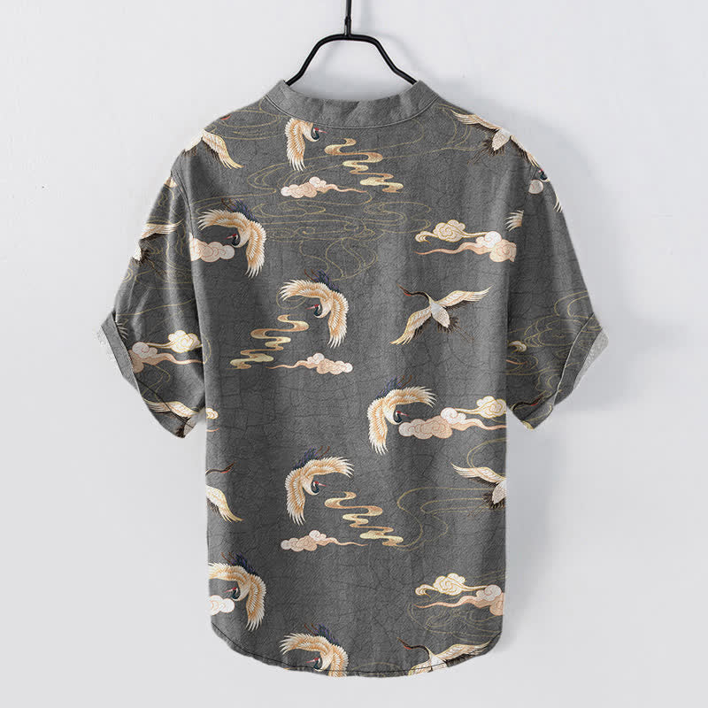 Buddha Stones Flying Birds Cloud Men's Short Sleeve Half Button Shirt - image 8