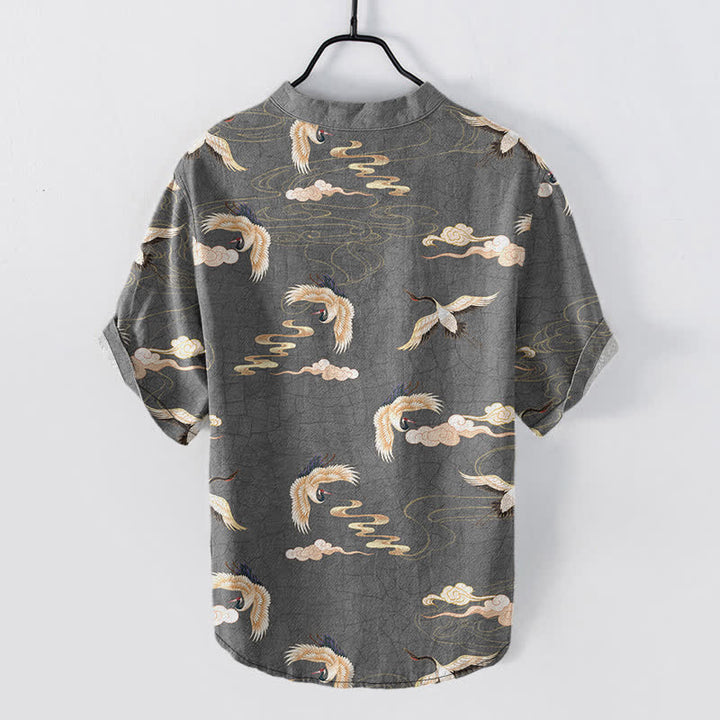 Buddha Stones Flying Birds Cloud Men's Short Sleeve Half Button Shirt - image 8