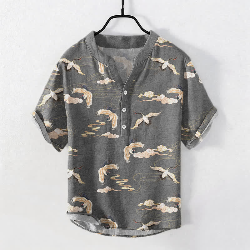 Buddha Stones Flying Birds Cloud Men's Short Sleeve Half Button Shirt - DimGray - US/UK/AU50，EU60 (5XL) - image 7